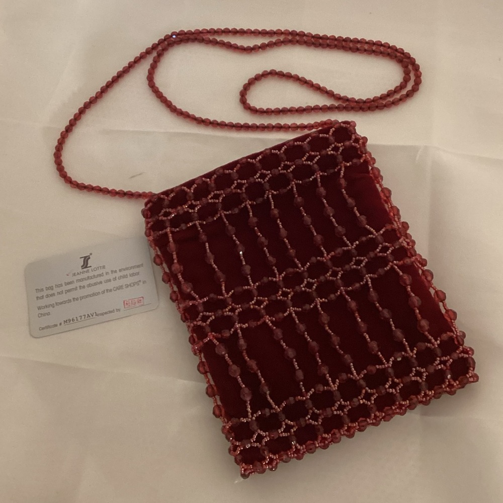 Jeanne Lottie red beaded and velvet cross bag